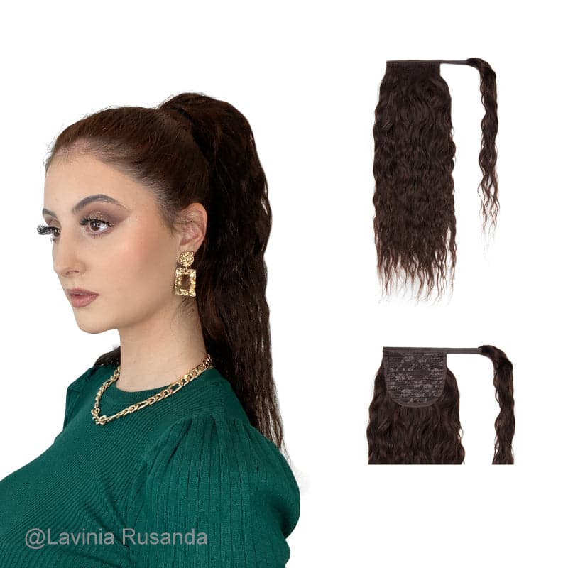 Curly Brown Wrap Around Ponytail Human Hair Extensions E-LITCHI