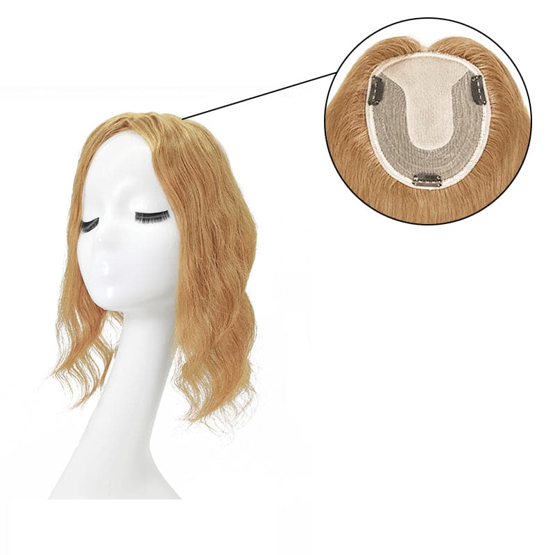 Wavy Human Hair Topper For Thinning Hair Light Auburn 13*15cm Silk Base E-LITCHI