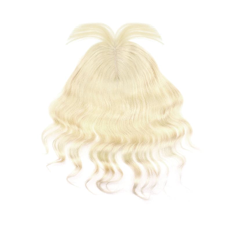 Wavy Human Hair Topper With Bangs For Thinning Hair Platinum Blonde 13*15cm Silk Base E-LITCHI