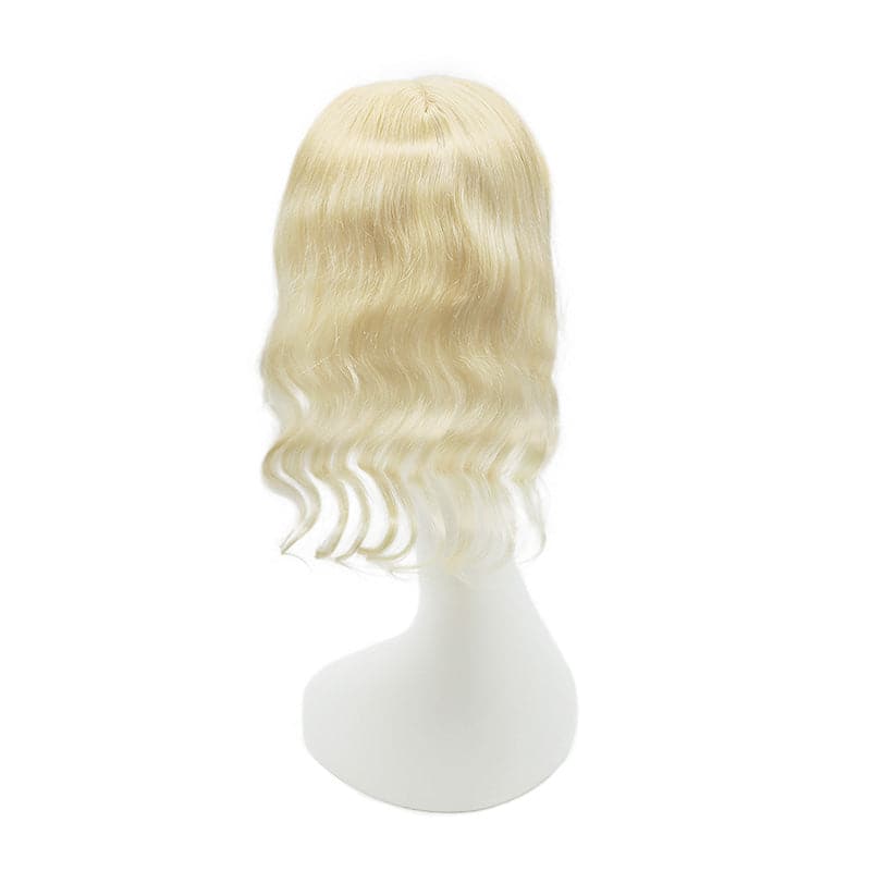 Wavy Human Hair Topper With Bangs For Thinning Hair Platinum Blonde 13*15cm Silk Base E-LITCHI