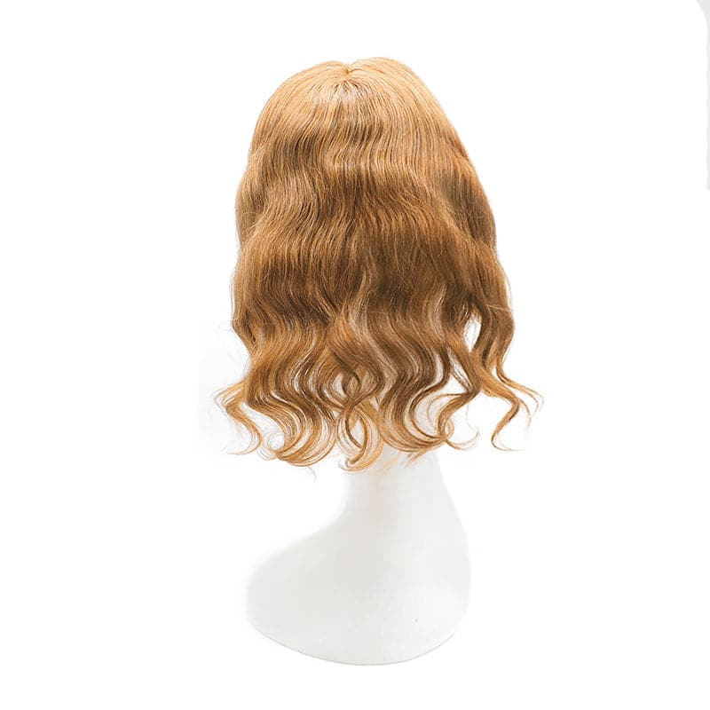 Wavy Human Hair Topper With Bangs For Thinning Hair Light Auburn 13*15cm Silk Base E-LITCHI