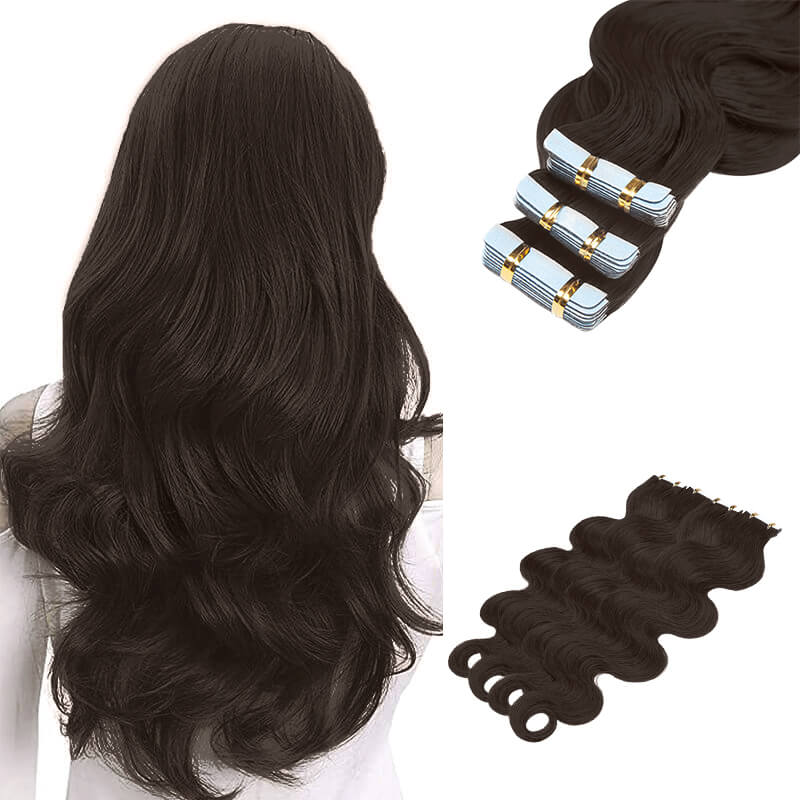 Brown Wavy Tape Ins 2 Pack 40pcs Bundle For More Volume E-LITCHI® Hair