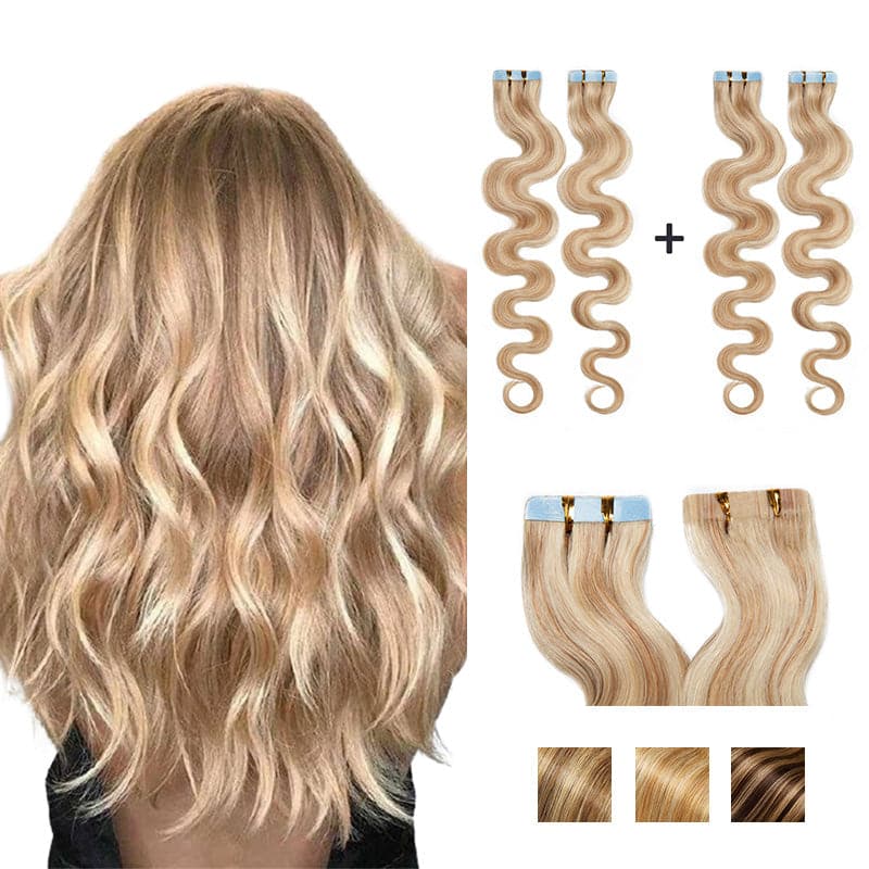 Hair Extensions Wavy Tape Ins 2 Pack 40pcs Bundle For More Volume E-LITCHI® Hair