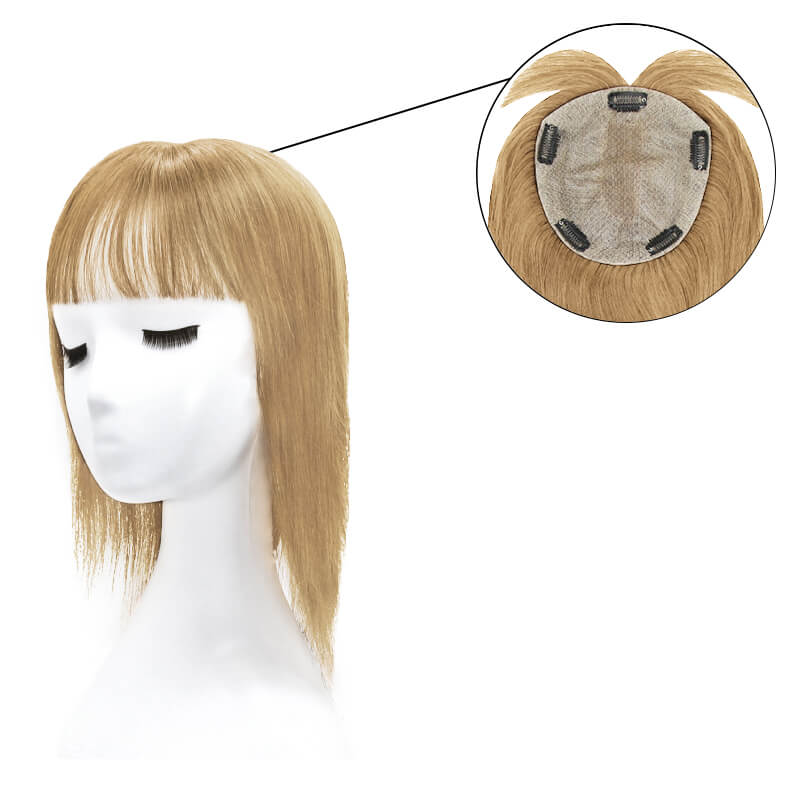 Human Hair Topper With Bangs For Thinning Hair Dark Blonde 15*16cm Base E-LITCHI