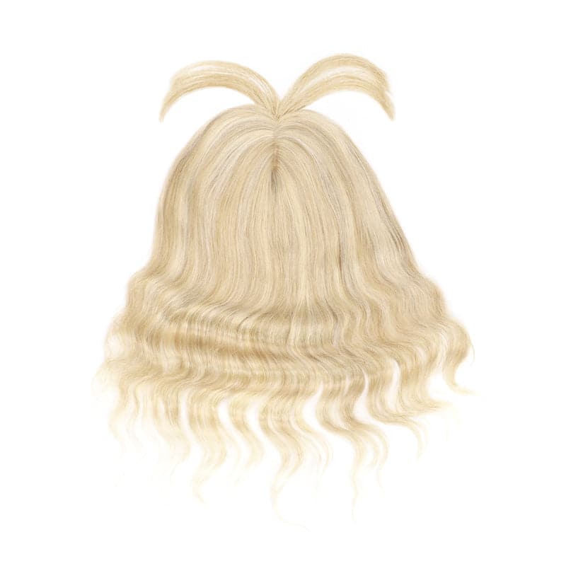 Wavy Human Hair Topper With Bangs Bronde Highlights 13*15cm Silk Base E-LITCHI