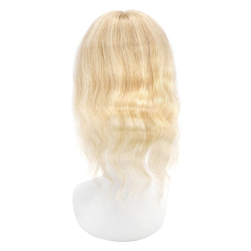 Wavy Human Hair Topper With Bangs Blonde Highlights 13*15cm Silk Base E-LITCHI