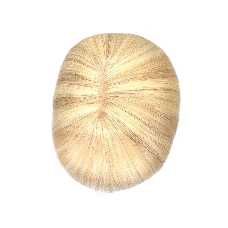 Human Hair Topper With Bangs For Thinning Hair Blonde Highlights 13*15cm Silk Base E-LITCHI