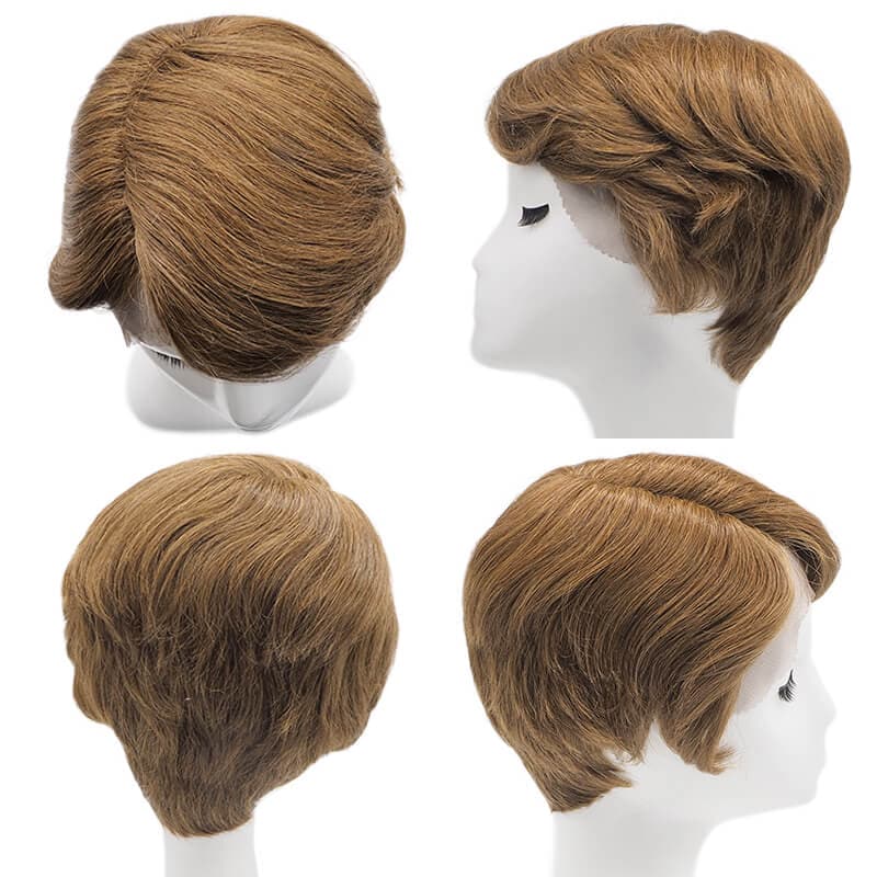 Human Hair Lace Front Side Parted Pixie Wig With Curls Black Blonde Auburn