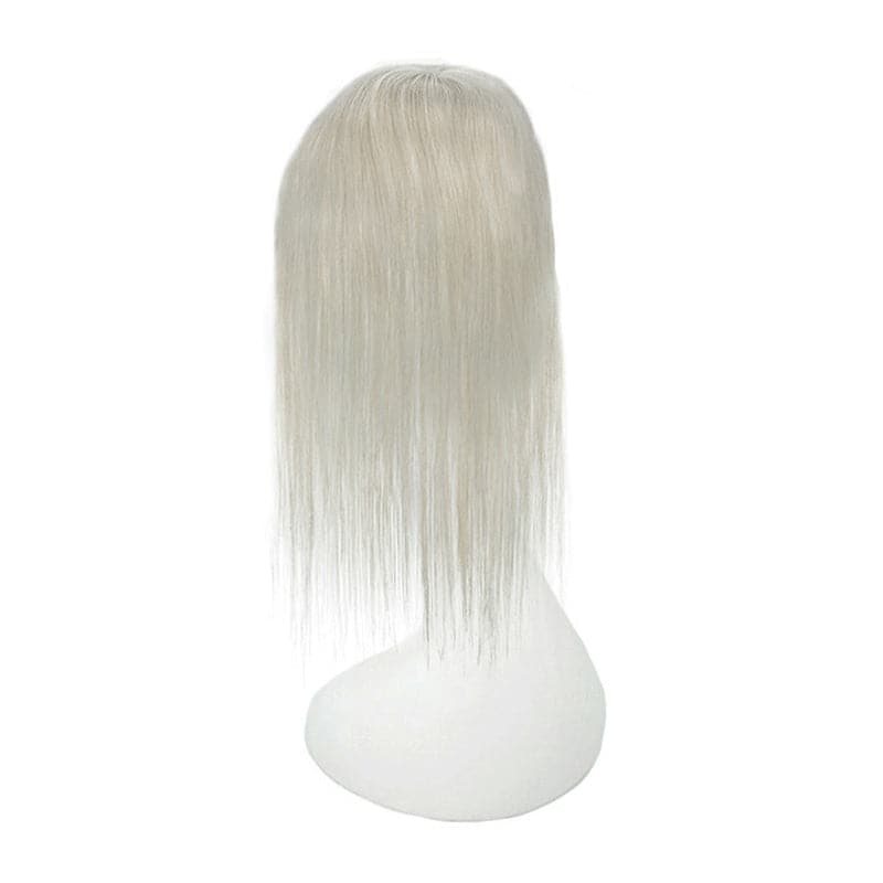 Sandy Grey Human Hair Topper With Bangs For Thinning Hair 13*15cm Silk Base E-LITCHI