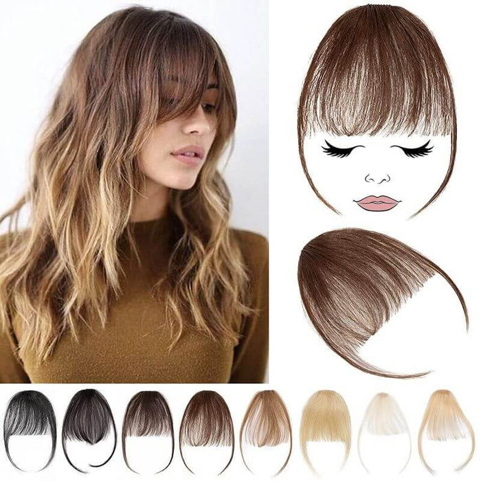 Human Hair Clip In Air Bangs With Temples One Piece Hand Tied Wispy Fringe
